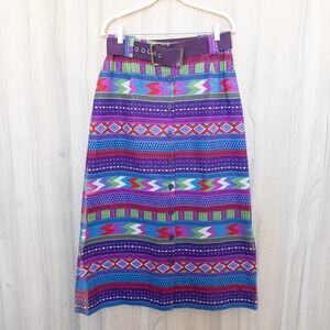VTG Prestige‎ of Boston Geometric Maxi Skirt Belted Size M Purple Southwestern